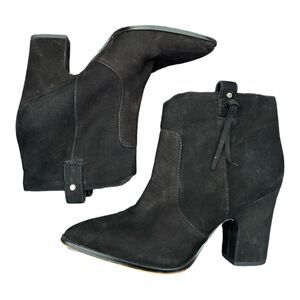 Sam Edelman Niomi Nubuck Western Booties 7.5 Black Pull On Wrapped Block Heel‎